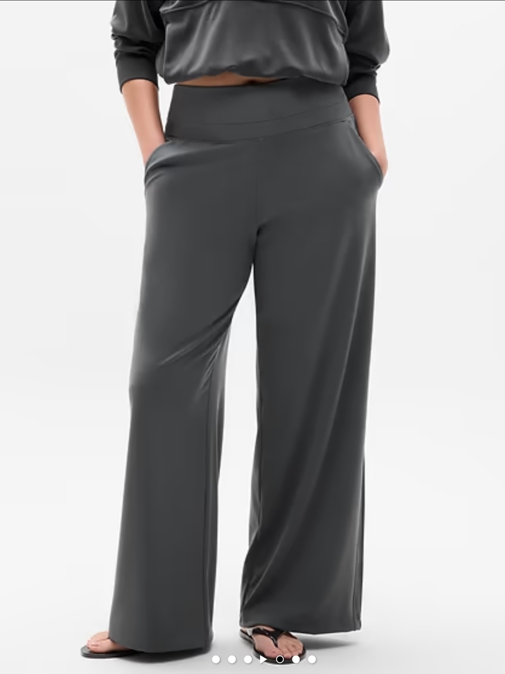 Athleta Venice Women's Gray Wide Leg Pull-On Pants Pockets Stretch Elastic M/T